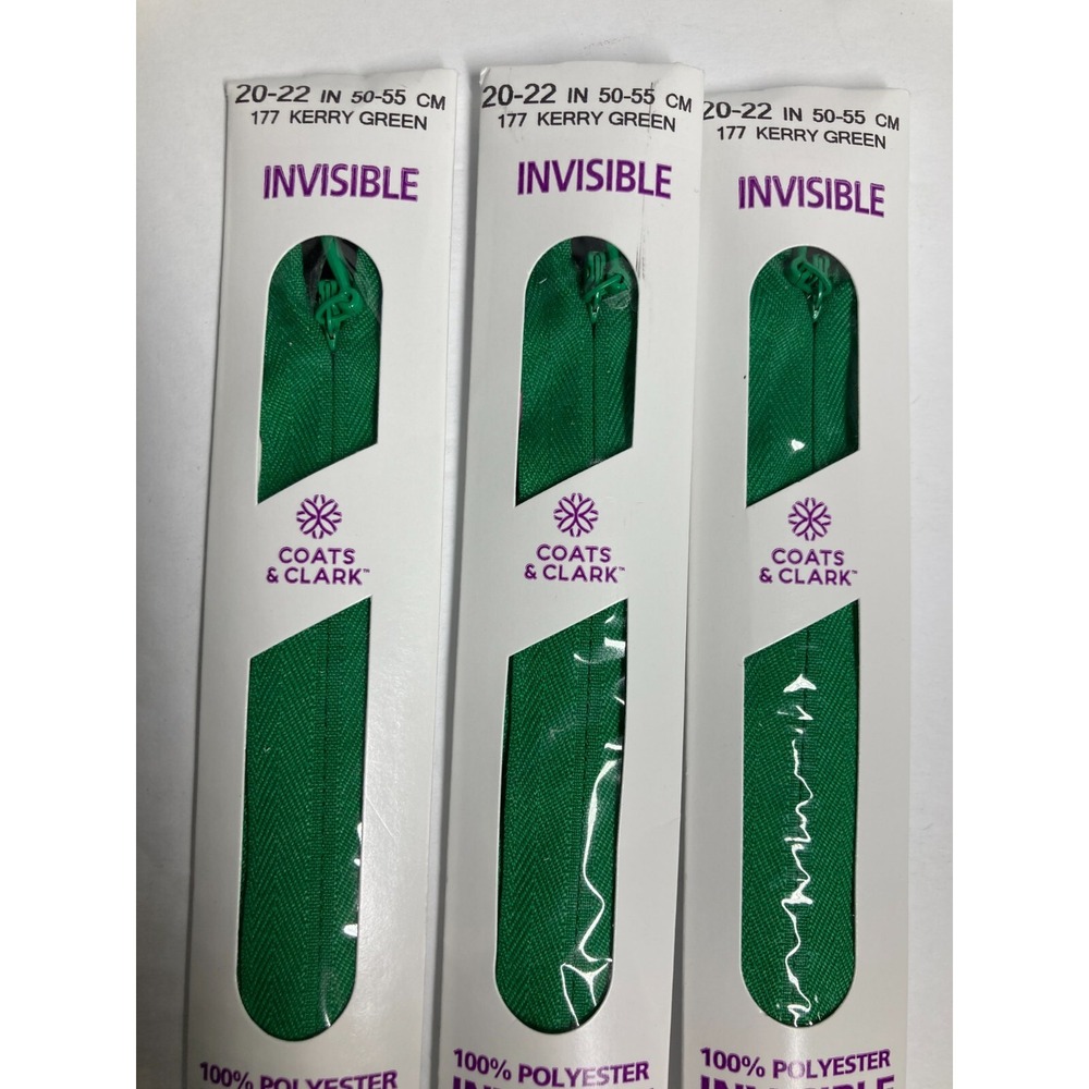 Coats Invisible Zipper 20" To 22"Kerry Green  F84 22-177 (Pack of 3 Zippers) NEW